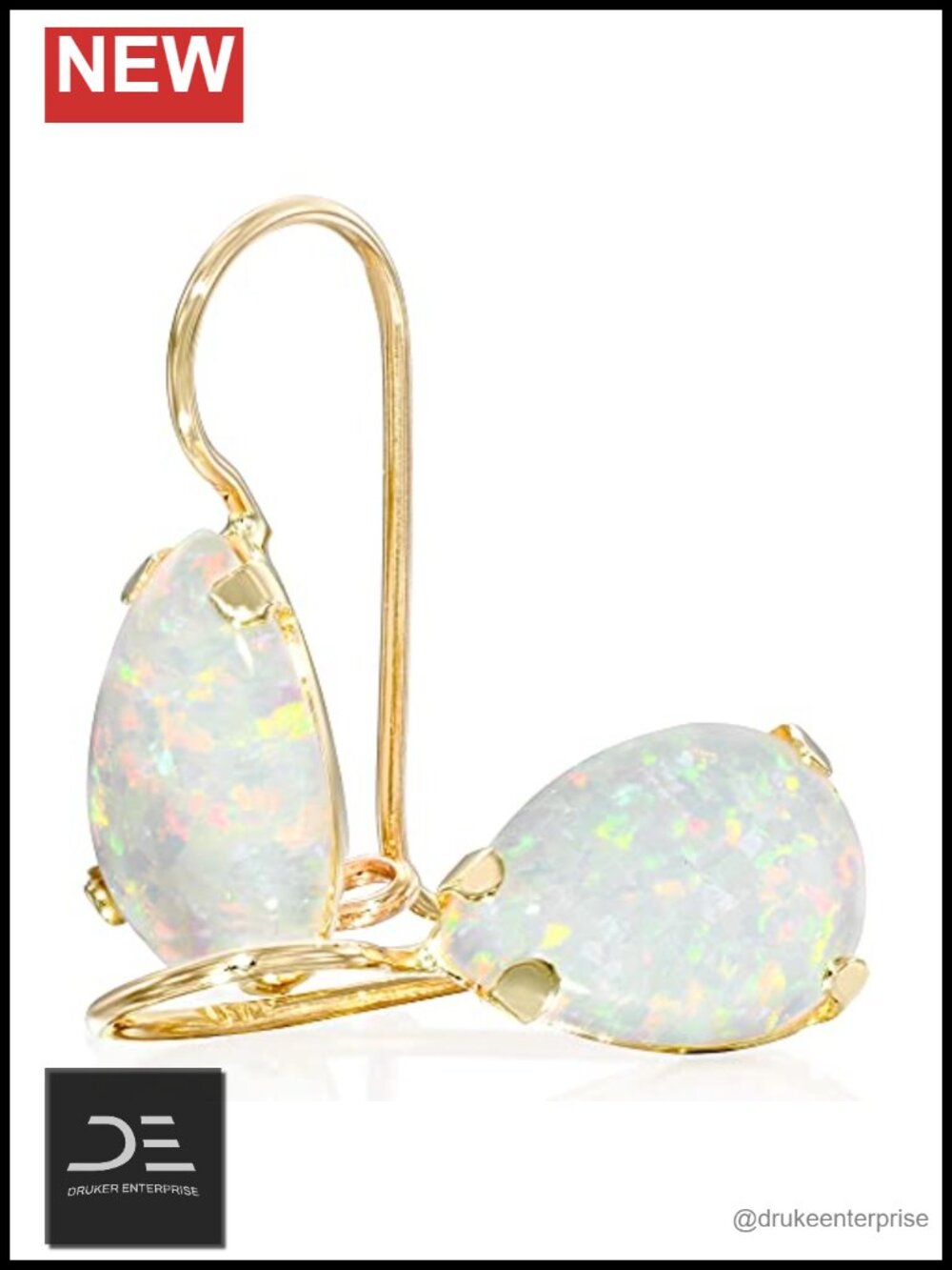14K Solid Gold Opal Drop Dangle Earrings for Women Lever Back